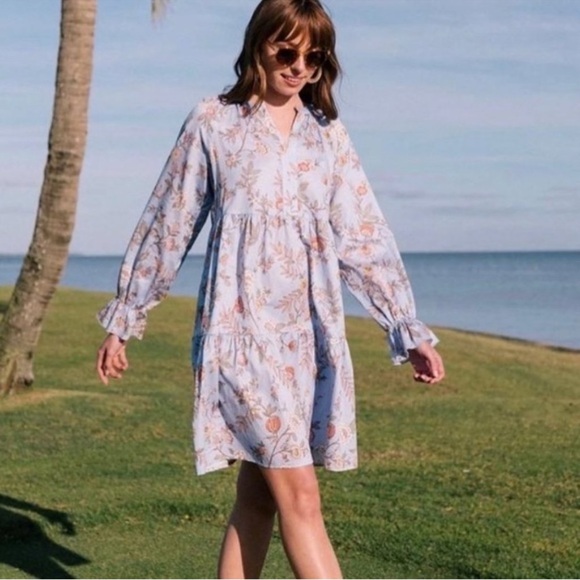 Gal Meets Glam collection Allie tiered floral print shift dress mist periwinkle - Picture 3 of 9